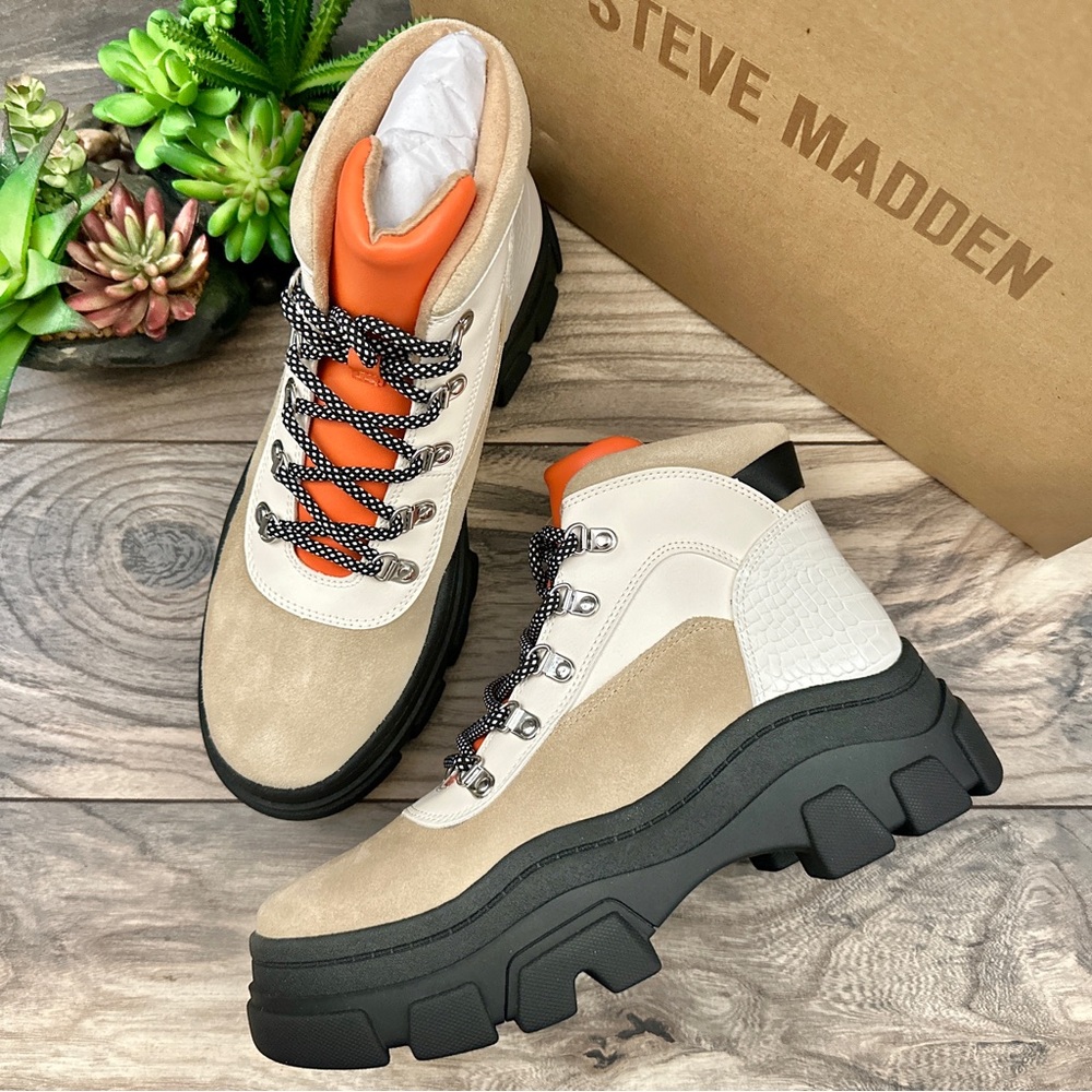 NIB Steve Madden Vermont Leather Platform Hiker Combat Boots 8M - Picture 1 of 11